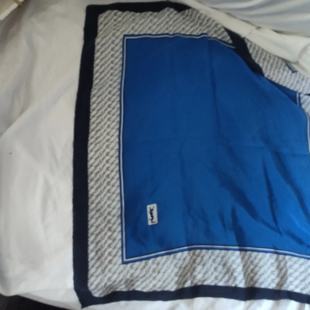 Yves Saint Laurent Blue Silk Scarf - Picture 6 of 6